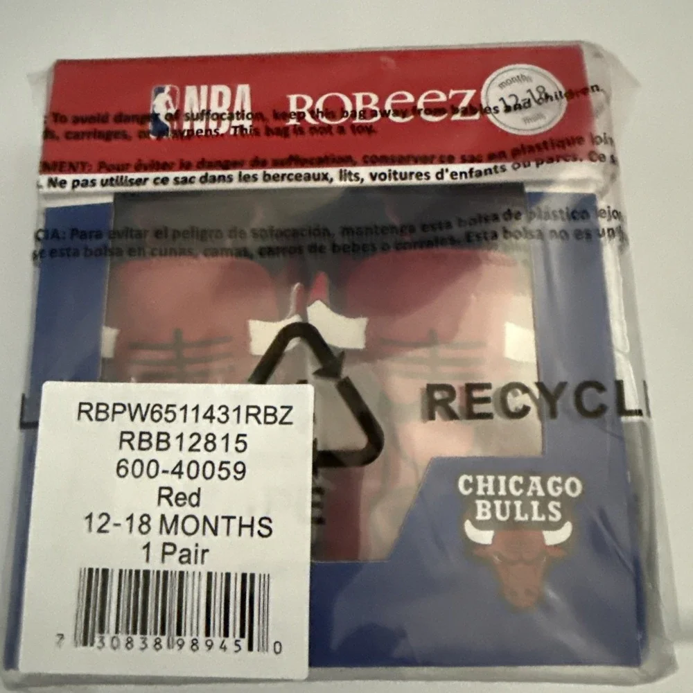 Robeez Leather Crib Shoes Booties Chicago Bulls NBA Baby Boy 12 to 18 Months New